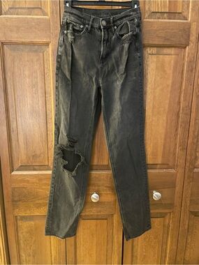 American Eagle Outfitters Black Straight Leg Distressed Jeans